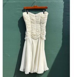 Xandrine Rome Ivory Ruched Dress Strapless Silk Chiffon Italian Designer Bridal